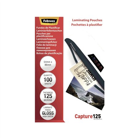 Fellowes pell. di laminazione 54x86mm 125 mic lucida-100 pezzi