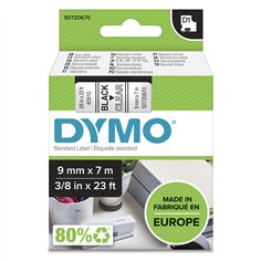Dymo D1 nastro      9 mm x 7 m nero    su  trasparente    40910