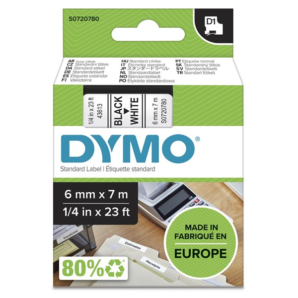 Dymo D1 nastro      6 mm x 7 m nero    su  bianco         43613
