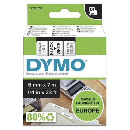 Dymo D1 nastro      6 mm x 7 m nero    su  bianco         43613