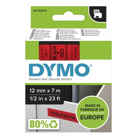 Dymo D1 nastro      12 mm x 7 m nero    su  rosso          45017