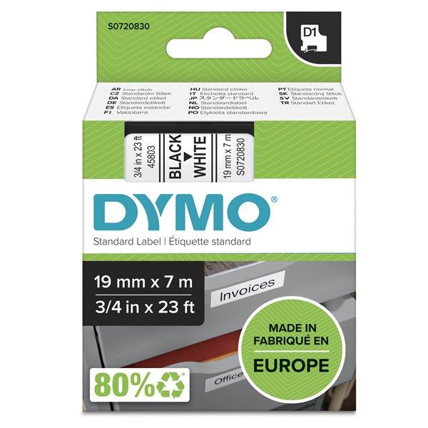 Dymo D1 nastro      19 mm x 7 m nero    su  bianco         45803