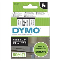 Dymo D1 nastro      6 mm x 7 m nero    su  trasparente    43610