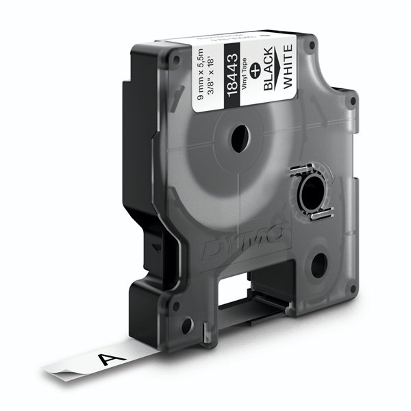 Dymo Rhino nastro IND, Vinyl 9 mm x 5,5 m nero su bianco