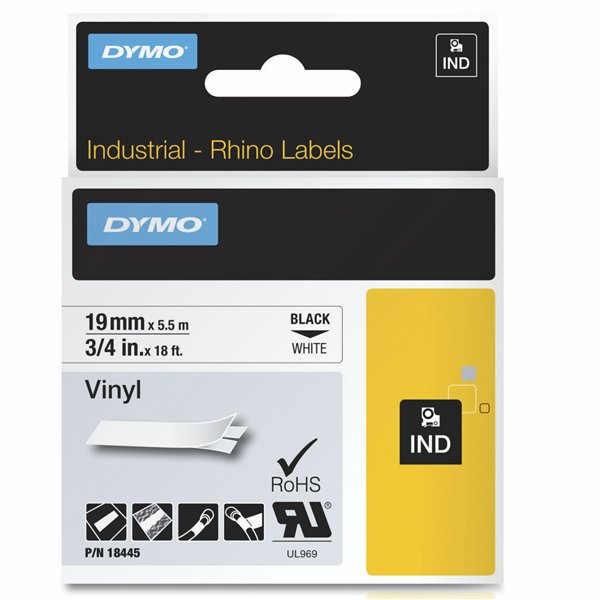 Dymo Rhino nastro IND, Vinyl 19 mm x 5,5 m nero su bianco