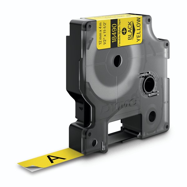 Dymo Rhino nastro IND, Nylon 12 mm x 3,5 m nero su giallo
