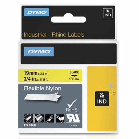 Dymo Rhino nastro IND, Nylon 19 mm x 3,5 m nero su giallo