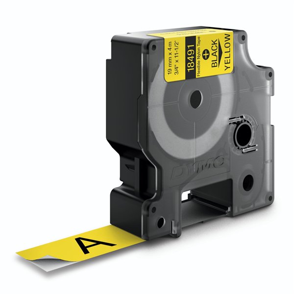 Dymo Rhino nastro IND, Nylon 19 mm x 3,5 m nero su giallo