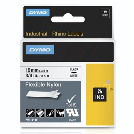 Dymo Rhino nastro IND, Nylon 19 mm x 3,5 m nero su bianco