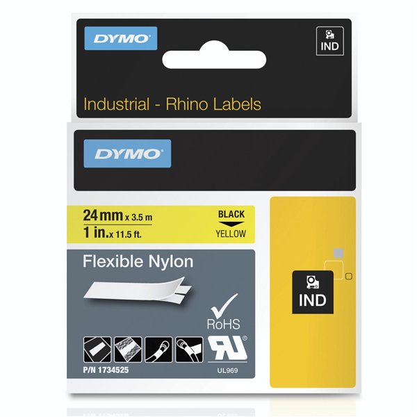 Dymo Rhino nastro IND, Nylon 24 mm x 3,5 m nero su giallo