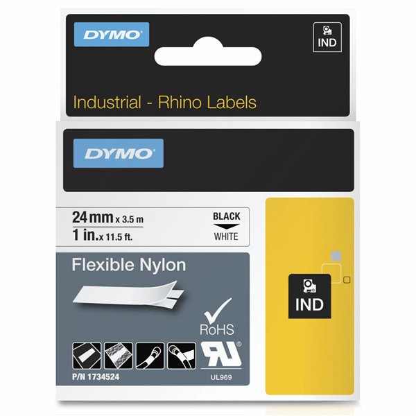 Dymo Rhino nastro IND, Nylon 24 mm x 3,5 m nero su bianco