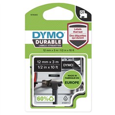 Dymo D1 nastro vinile High Perf. 12 mm x 3 m bianco su nero