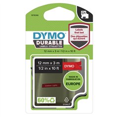 Dymo D1 nastro vinile High Perf. 12 mm x 3 m bianco su rosso