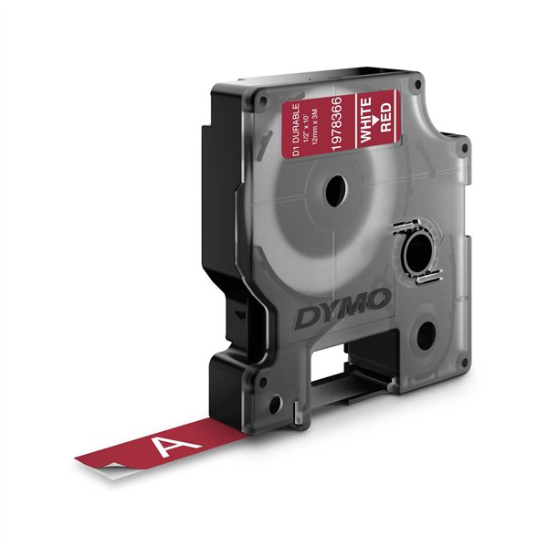 Dymo D1 nastro vinile High Perf. 12 mm x 3 m bianco su rosso