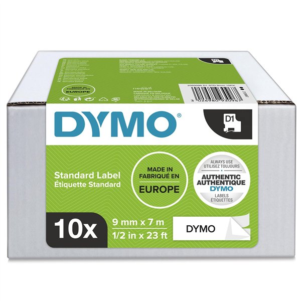 1x10 Dymo D1 nastro 9mmx7m nero su bianco