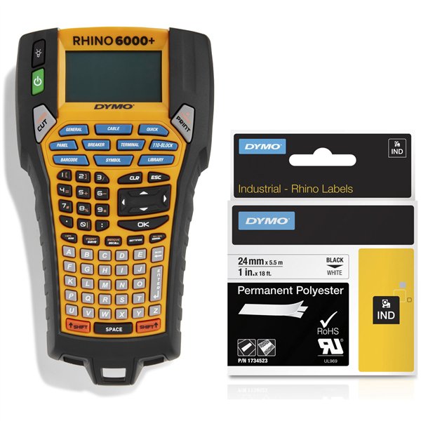 Dymo Rhino 6000+ Perm. Polyester 24 mm x 5,5 m nero su trasp.