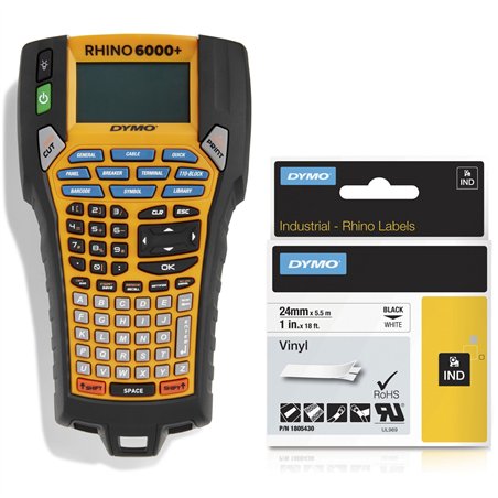 Dymo Rhino 6000+ Vinyl 24 mm x 5,5 m nero su bian.