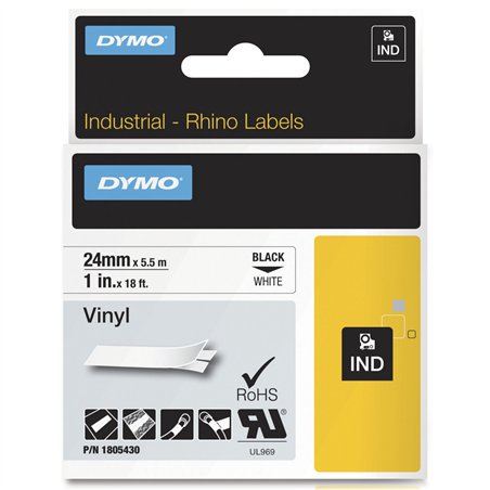 Dymo Rhino 6000+ Vinyl 24 mm x 5,5 m nero su bian.