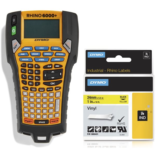 Dymo Rhino 6000+ Vinyl 24 mm x 5,5 m nero su giallo