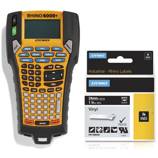 Dymo Rhino 6000+ Vinyl 24 mm x 5,5 m bian. su nero