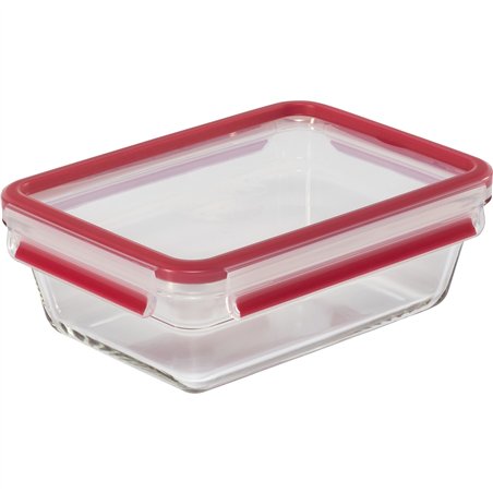 Emsa Clip&Close Glass contenitore 1,3 L vetro rosso