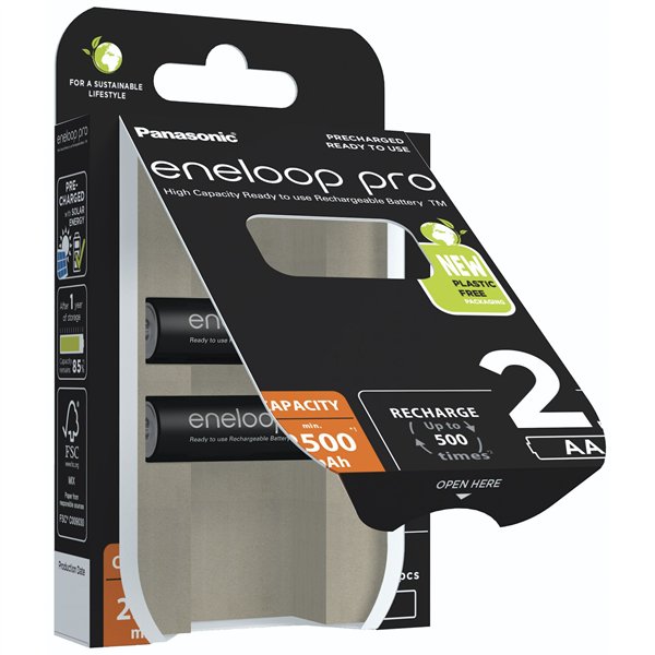 1x2 Panasonic Eneloop Pro Mignon 2500mAh AA Ni-MH    BK-3HCDE/2BE