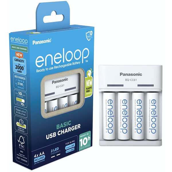 Panasonic Eneloop Basic Charger USB BQ-CC61 incl. 4xAA 2200mAh