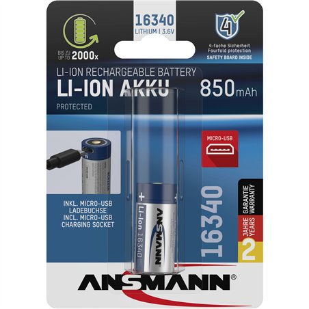 Ansmann 16340 Li-Ion batt.850mAh 3,6V Micro USB ingr. 1300-0015
