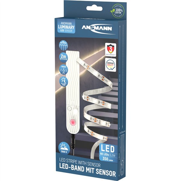 Ansmann striscia LED con sens.2m 60 LEDs bianco caldo 1600-0436