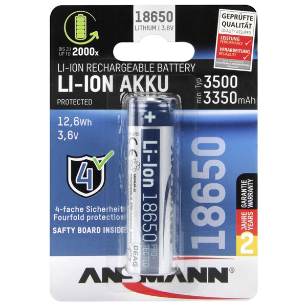 Ansmann Li-Ion 18650 3500mAh 3,6V batt. 12,6Wh 1307-0001
