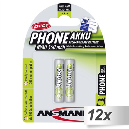 12x2 Ansmann maxE NiMH batt. Micro AAA 550 mAh DECT PHONE