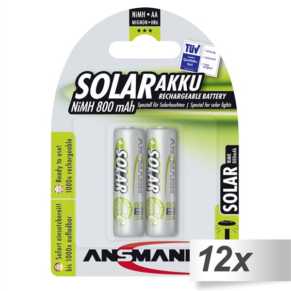 12x2 Ansmann maxE NiMH batt. Mignon AA 800 mAh SOLAR