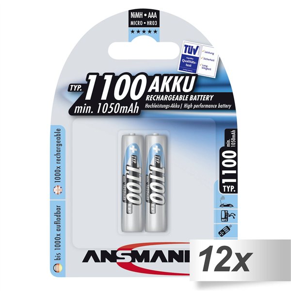 12x2 Ansmann NiMH batt. 1100 Micro AAA 1050 mAh