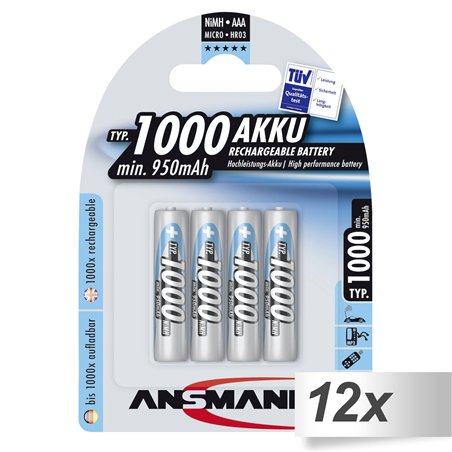 12x4 Ansmann NiMH batt. 1000 Micro AAA 950 mAh
