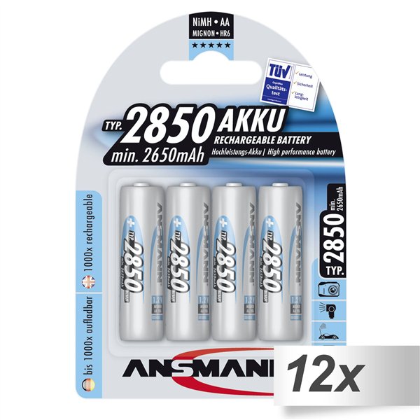 12x4 Ansmann NiMH batt. 2850 Mignon AA 2650 mAh