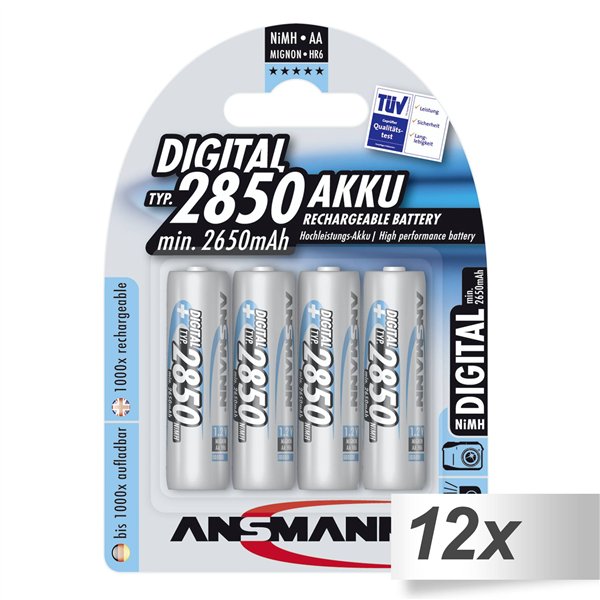 12x4 Ansmann NiMH batt. 2850 Mignon AA 2650 mAh DIGITAL