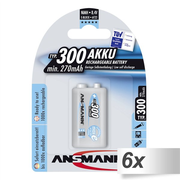 1x6 Ansmann maxE NiMH batt. 300 9V-Block 270 mAh