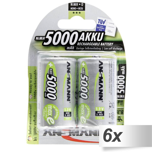 6x2 Ansmann maxE NiMH batt. Mono D 5000 mAh
