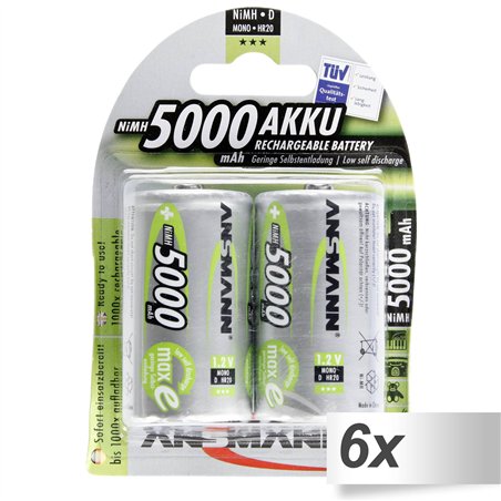 6x2 Ansmann maxE NiMH batt. Mono D 5000 mAh