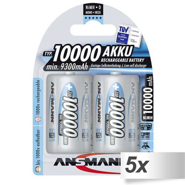 5x2 Ansmann NiMH batt. 10000 Mono D 9300 mAh