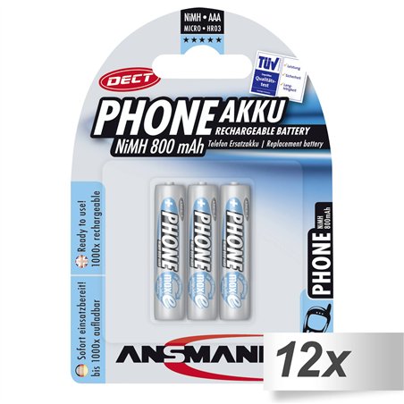 12x3 Ansmann maxE NiMH batt. Micro AAA 800 mAh DECT PHONE