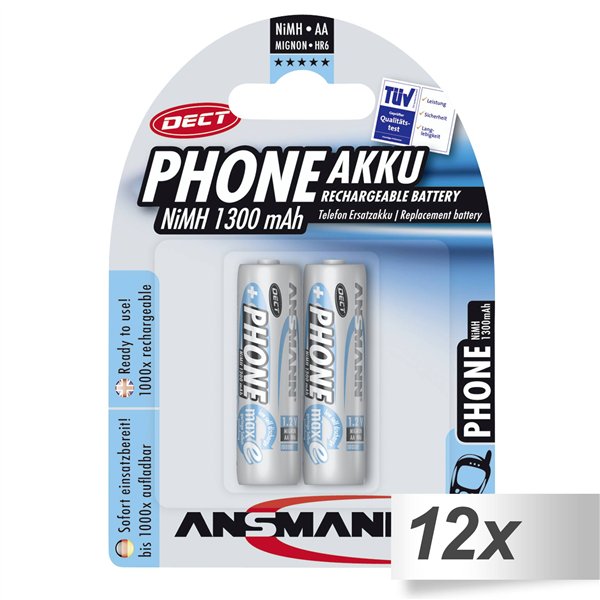 12x2 Ansmann maxE NiMH batt. Mignon AA 1300 mAh DECT PHONE