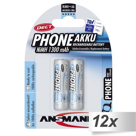 12x2 Ansmann maxE NiMH batt. Mignon AA 1300 mAh DECT PHONE