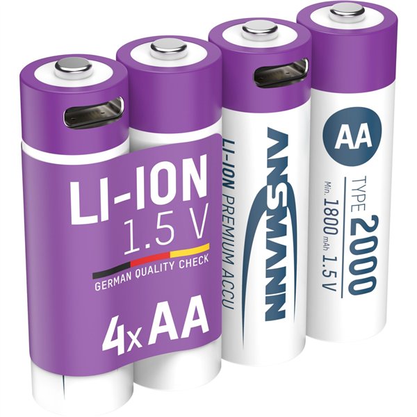 1x4 Ansmann Lithium batt. Mignon AA 1800mAh + cavo ric. 1312-0036