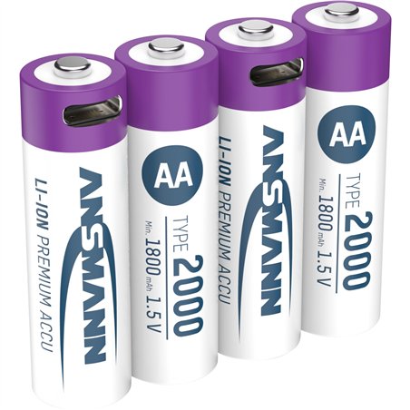 1x4 Ansmann Lithium batt. Mignon AA 1800mAh + cavo ric. 1312-0036