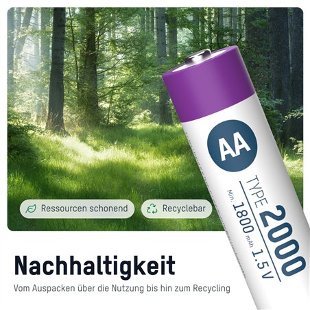 1x4 Ansmann Lithium batt. Mignon AA 1800mAh + cavo ric. 1312-0036