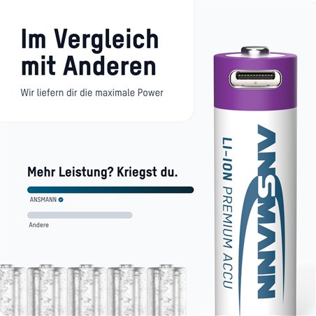 1x4 Ansmann Lithium batt. Mignon AA 1800mAh + cavo ric. 1312-0036