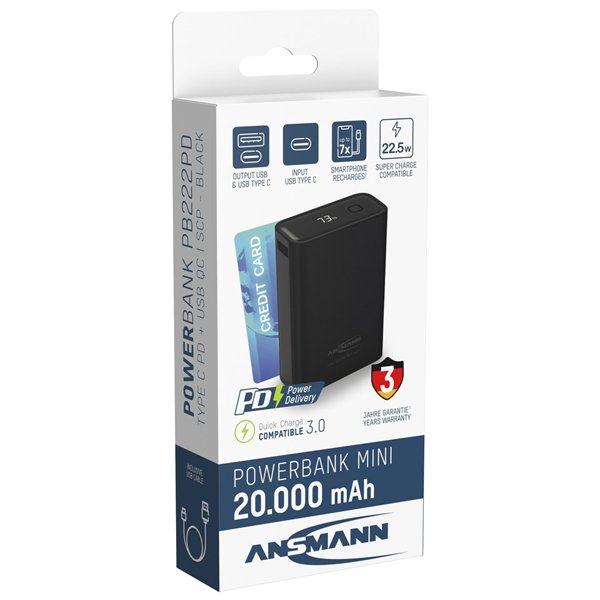 Ansmann Powerbank PRO 20.000 mAh USB-A+C Port 22,5W ne. 1700-0155