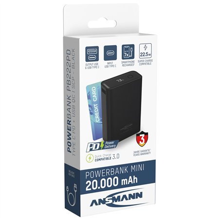 Ansmann Powerbank PRO 20.000 mAh USB-A+C Port 22,5W ne. 1700-0155