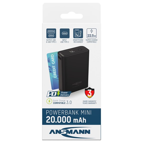 Ansmann Powerbank PRO 20.000 mAh USB-A+C Port 22,5W ne. 1700-0155